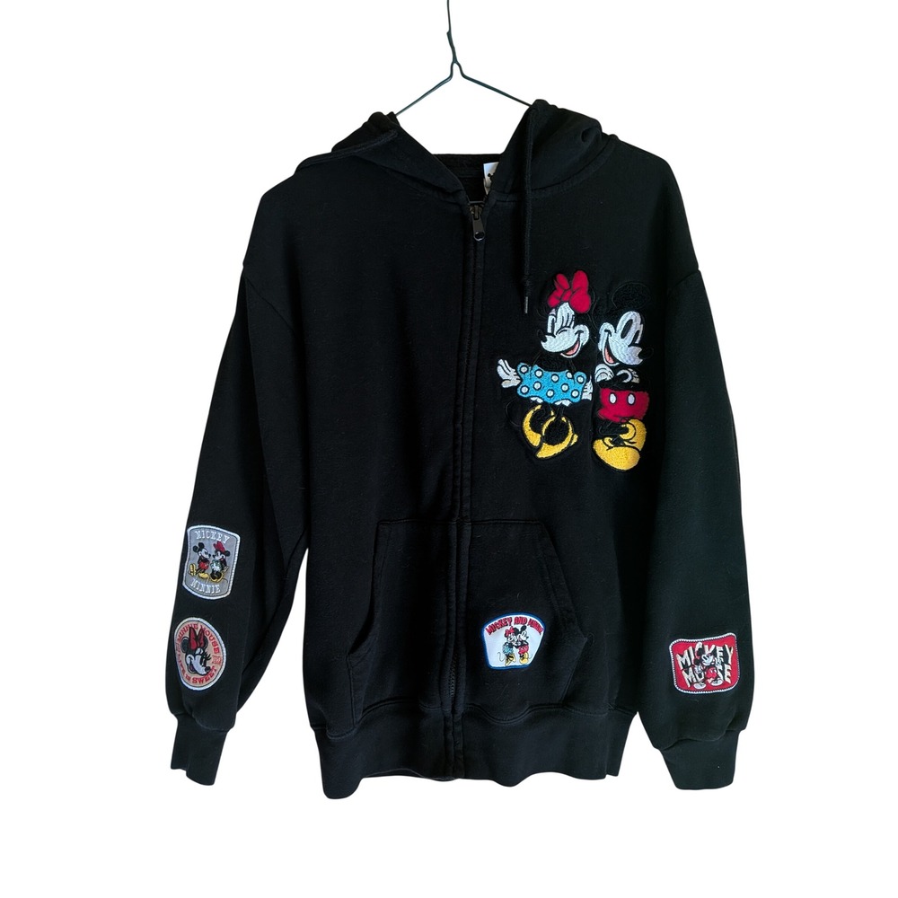 Disney Mickey Mouse Zip Hoodie XS Disneycore Cartoon Patchwork Nostalgic Retro
